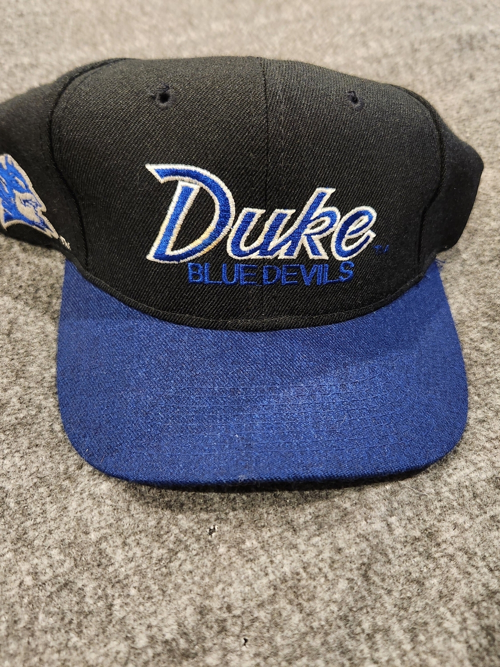 Vintage 90s Duke Blue Devils Sports Specialties Script Snapback Hat Up for sale